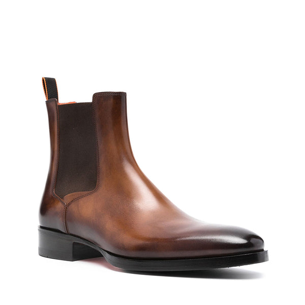 Tobacco leather Chelsea boots