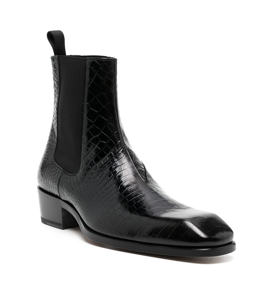 croco black  leather boots
