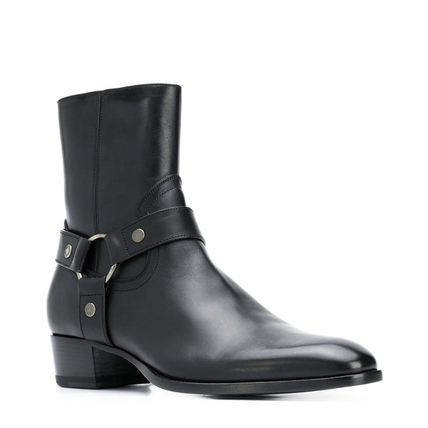 Leather Side Buckle Ankle boots