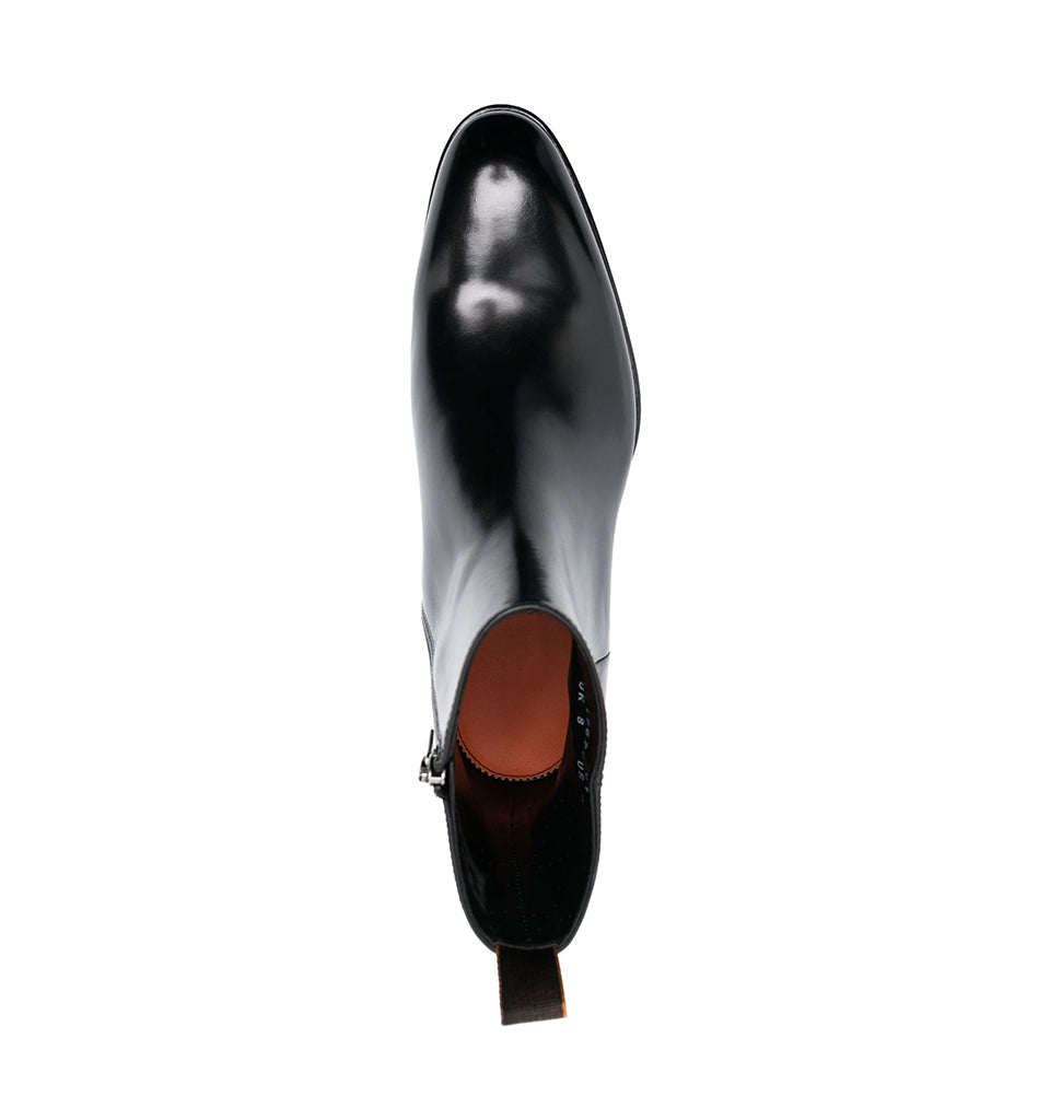 Black  Leather Boots With  Almond-Toe