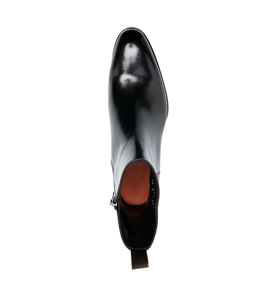 Black  Leather Boots With  Almond-Toe