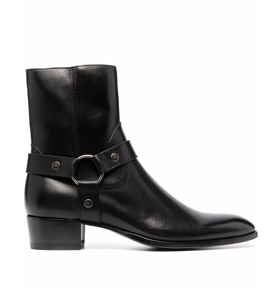 Black Leather Harness Boots