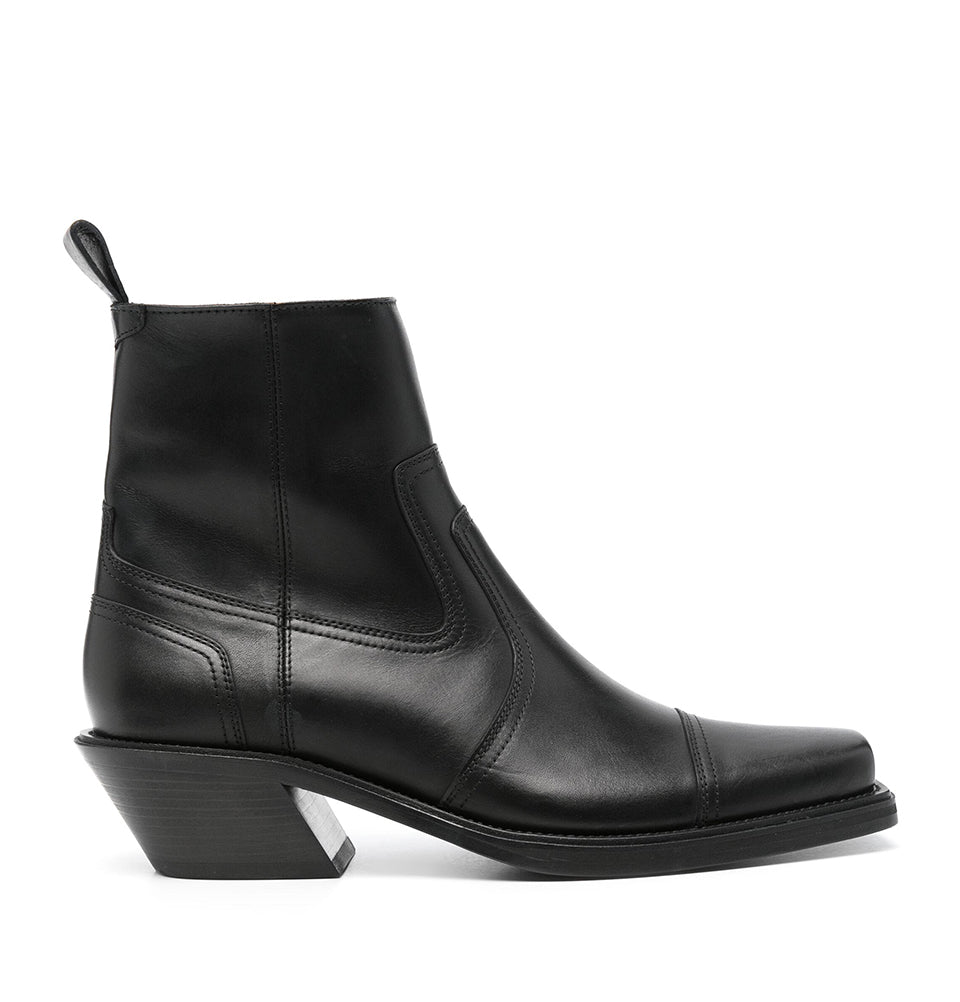 Black Leather Cowboy ankle boots