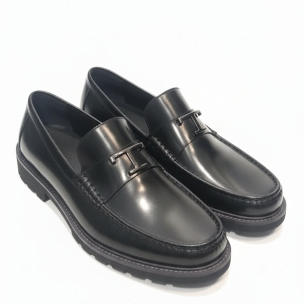 Pure Solid Leather Buckled Timeless Loafers