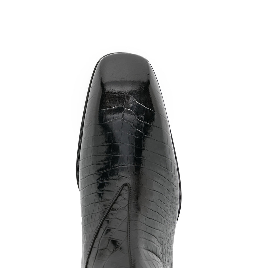 Croco Textured Leather Black Men's Boots