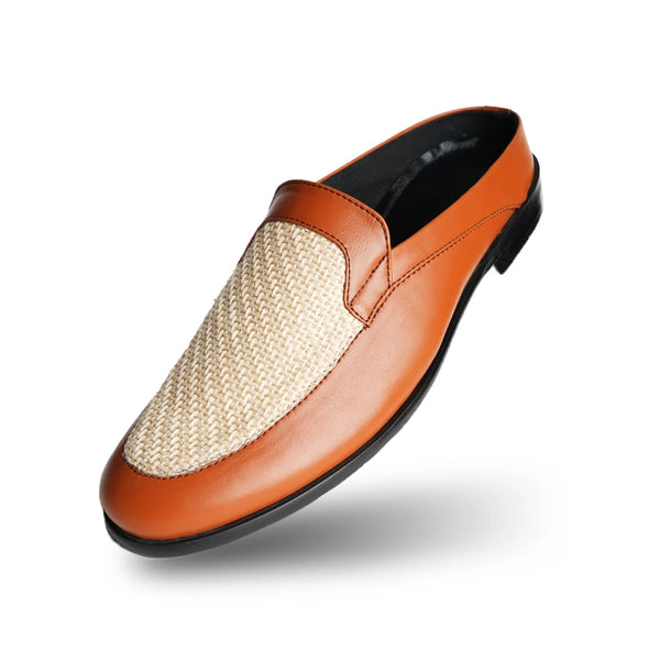 Half Mule Shoes Tan Beige Leather