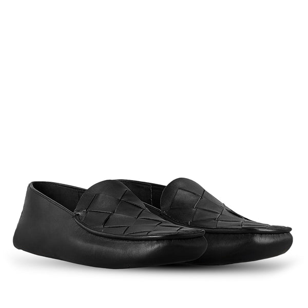 Woven Leather Loafers For Men - Black