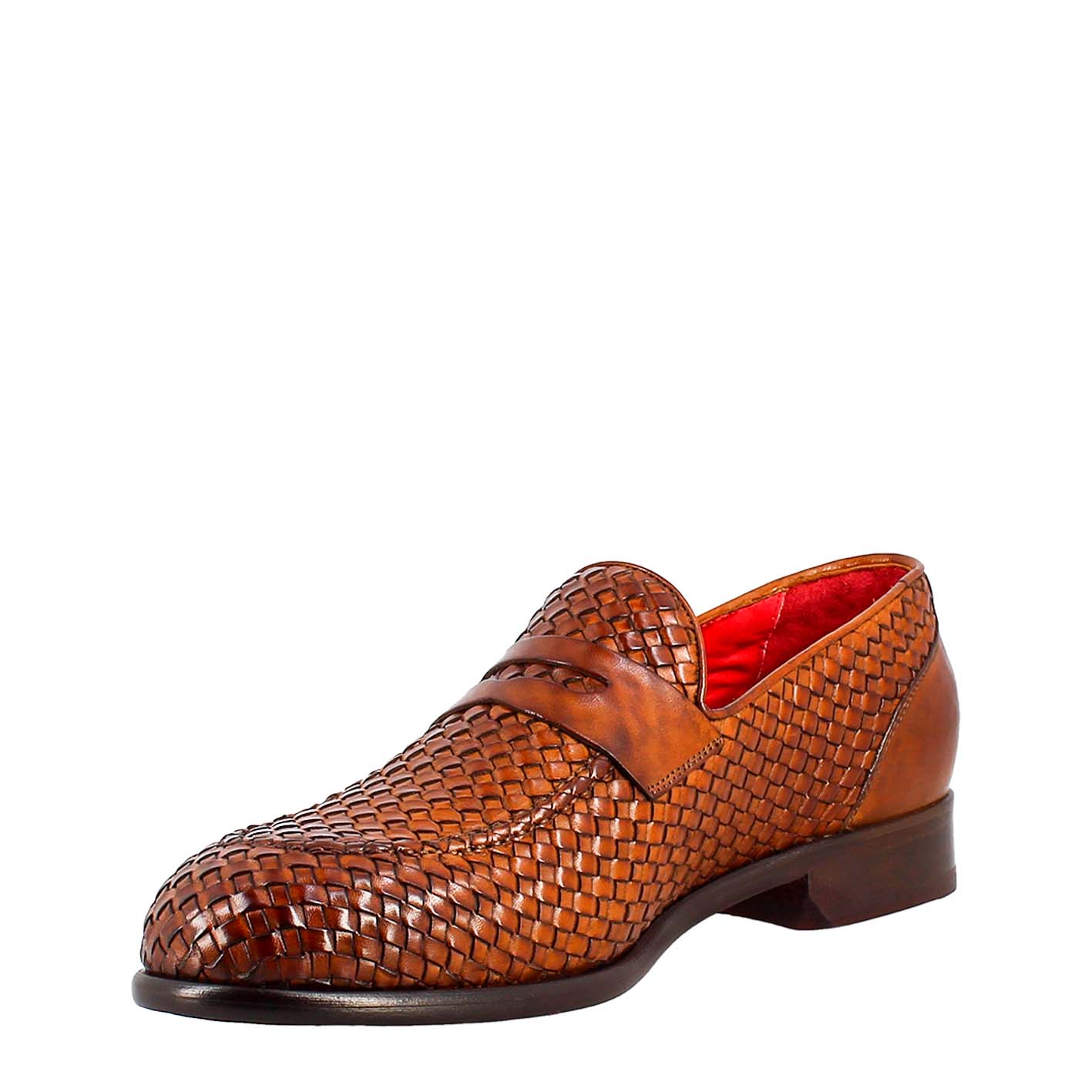 Brown Moccasin in Woven Grain Leather