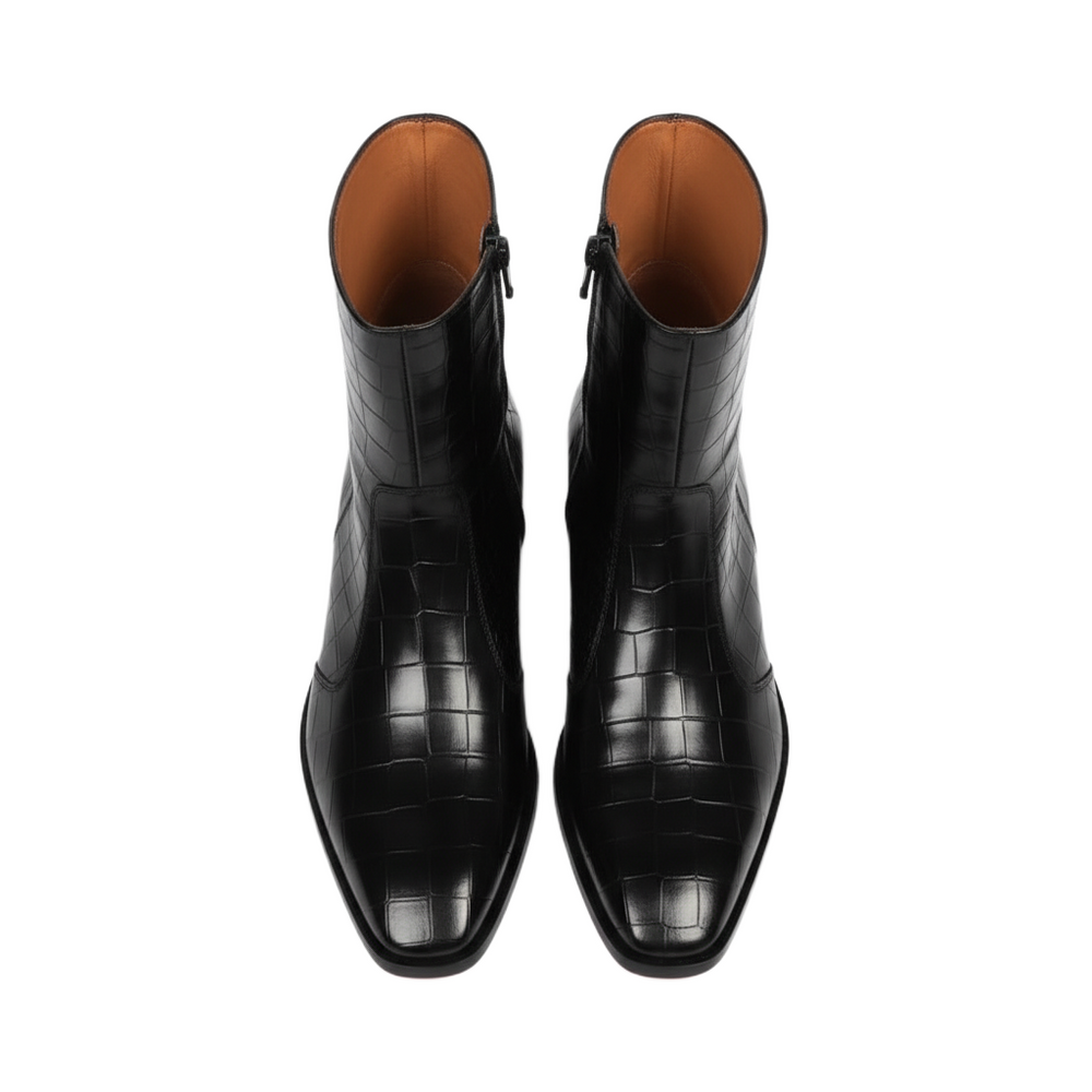 Cuban Heel Chelsea Boots Deep Cut Leather with Zip Closure