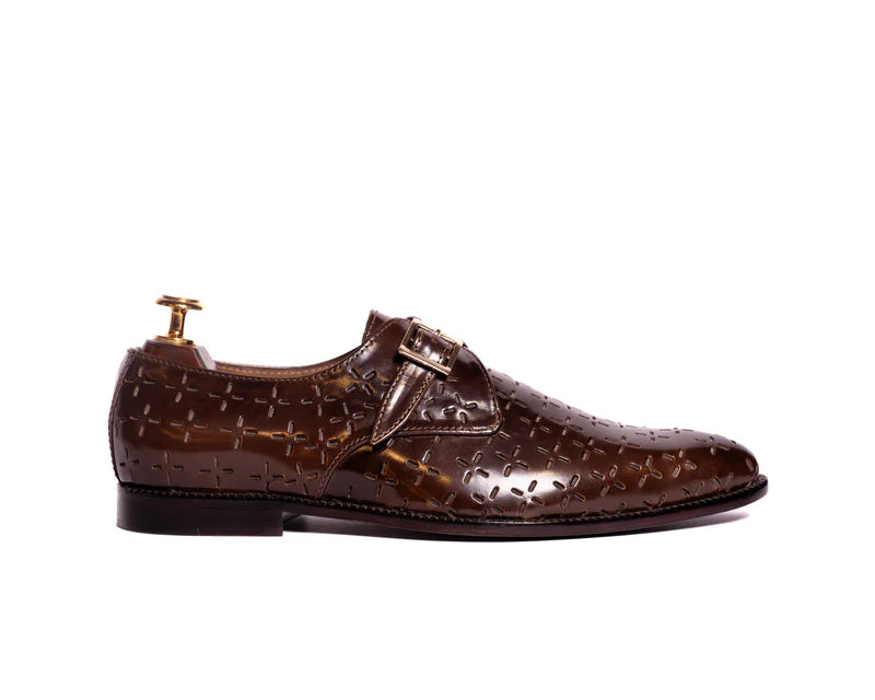 Luxury Design Shiny Leather Single Monk Strap Shoes