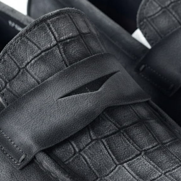 Croc Panel Penny Strap Loafers