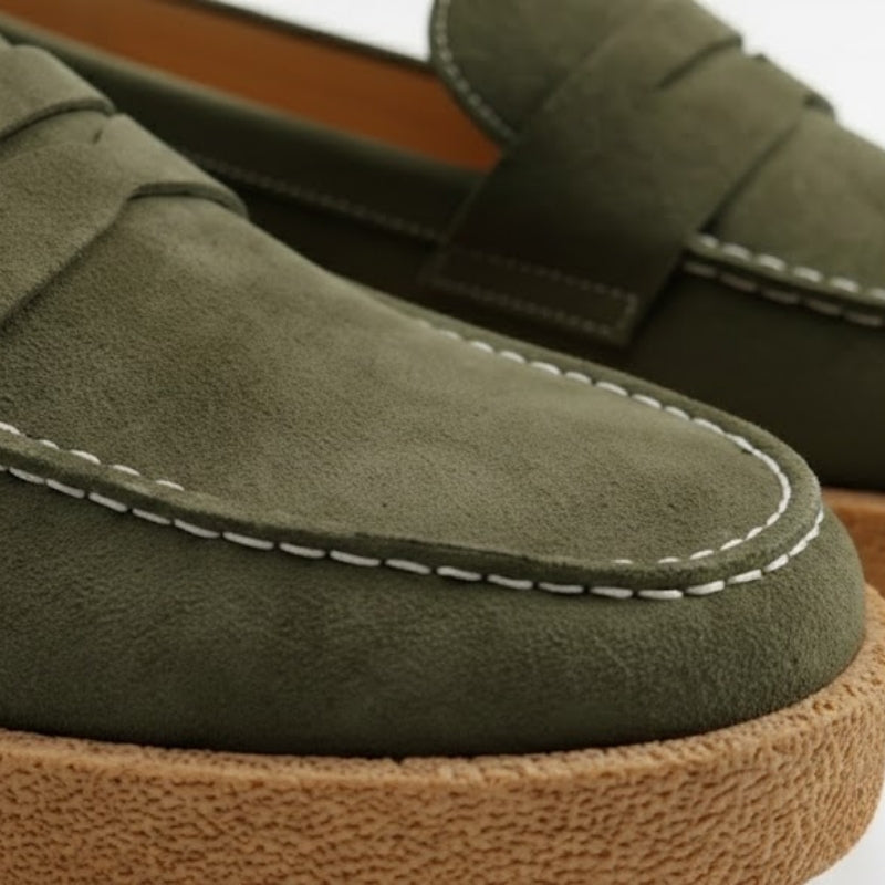 Rustic Crepe Sole Penny Loafers