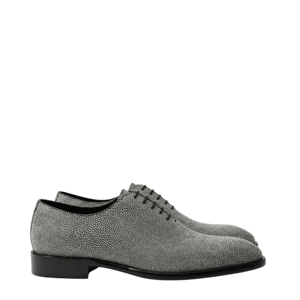Italian Pebble Exotic Fish Skin Leather Luxe Derby - Black