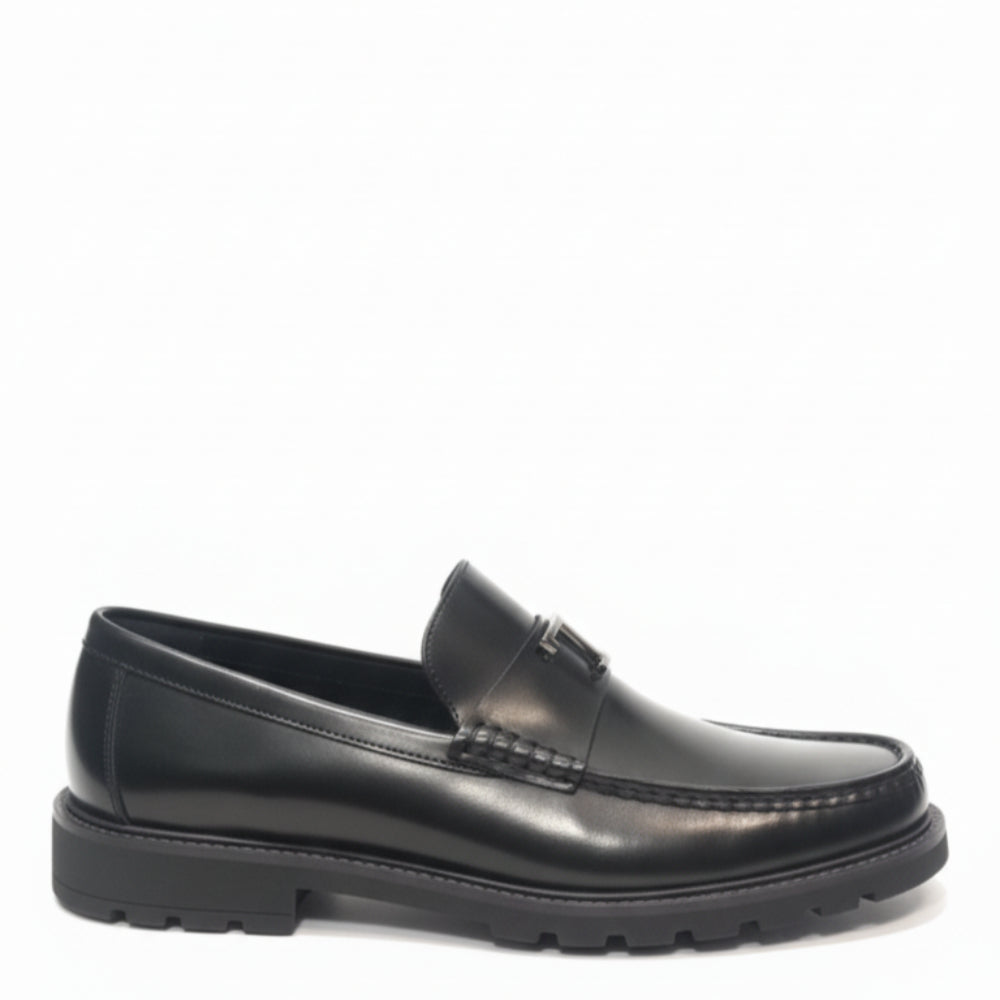 Pure Solid Leather Buckled Timeless Loafers