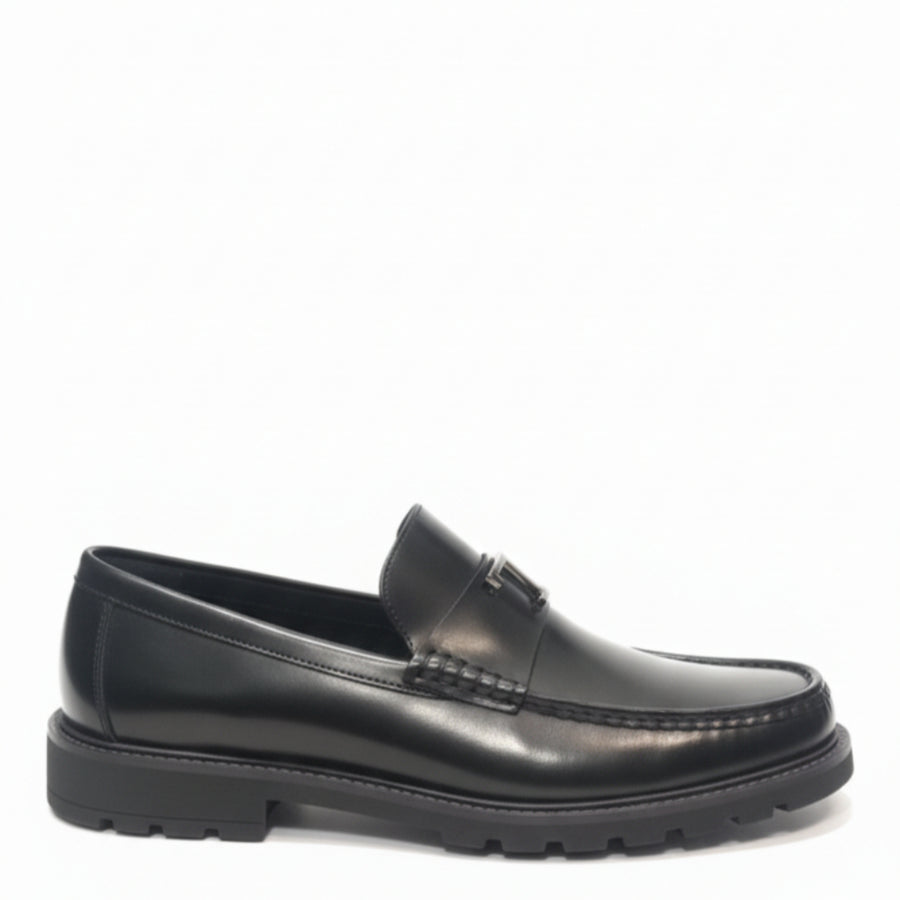 Pure Solid Leather Buckled Timeless Loafers