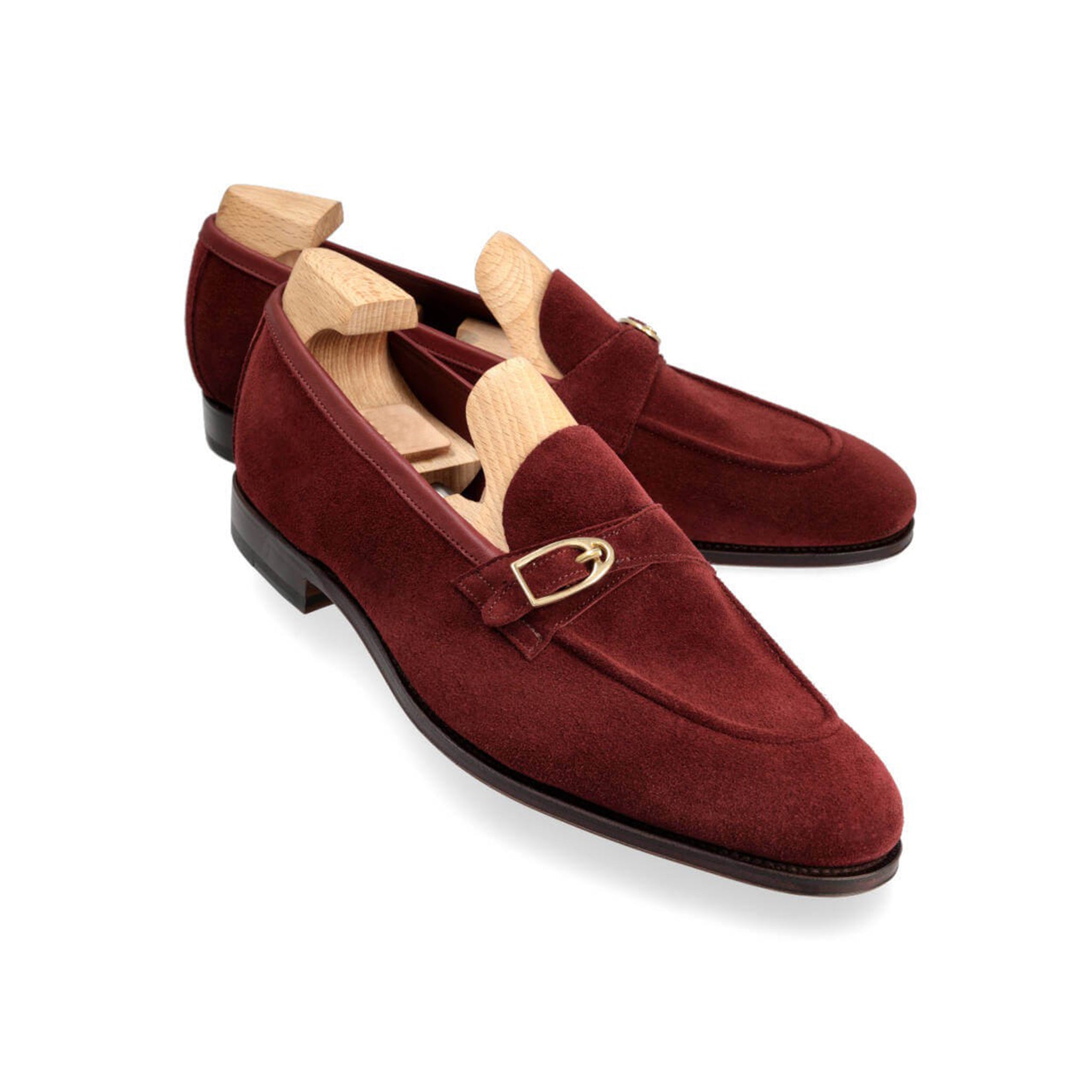 Burgundy Suede Monk Strap Shoes