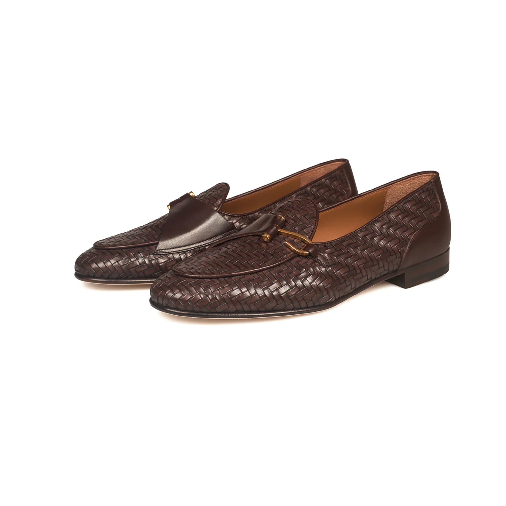 Coffee Braided Leather Men's Loafers