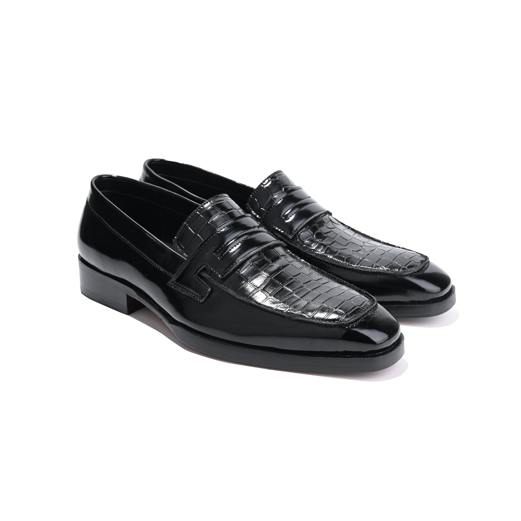 Midnight Shine Croco Penny Loafers