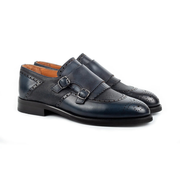 Navy Double Monk Strap Men s Shoes