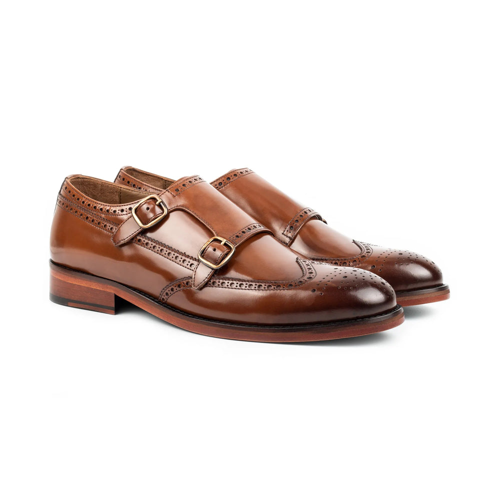 Tan Double Monk Strap Mens Shoes