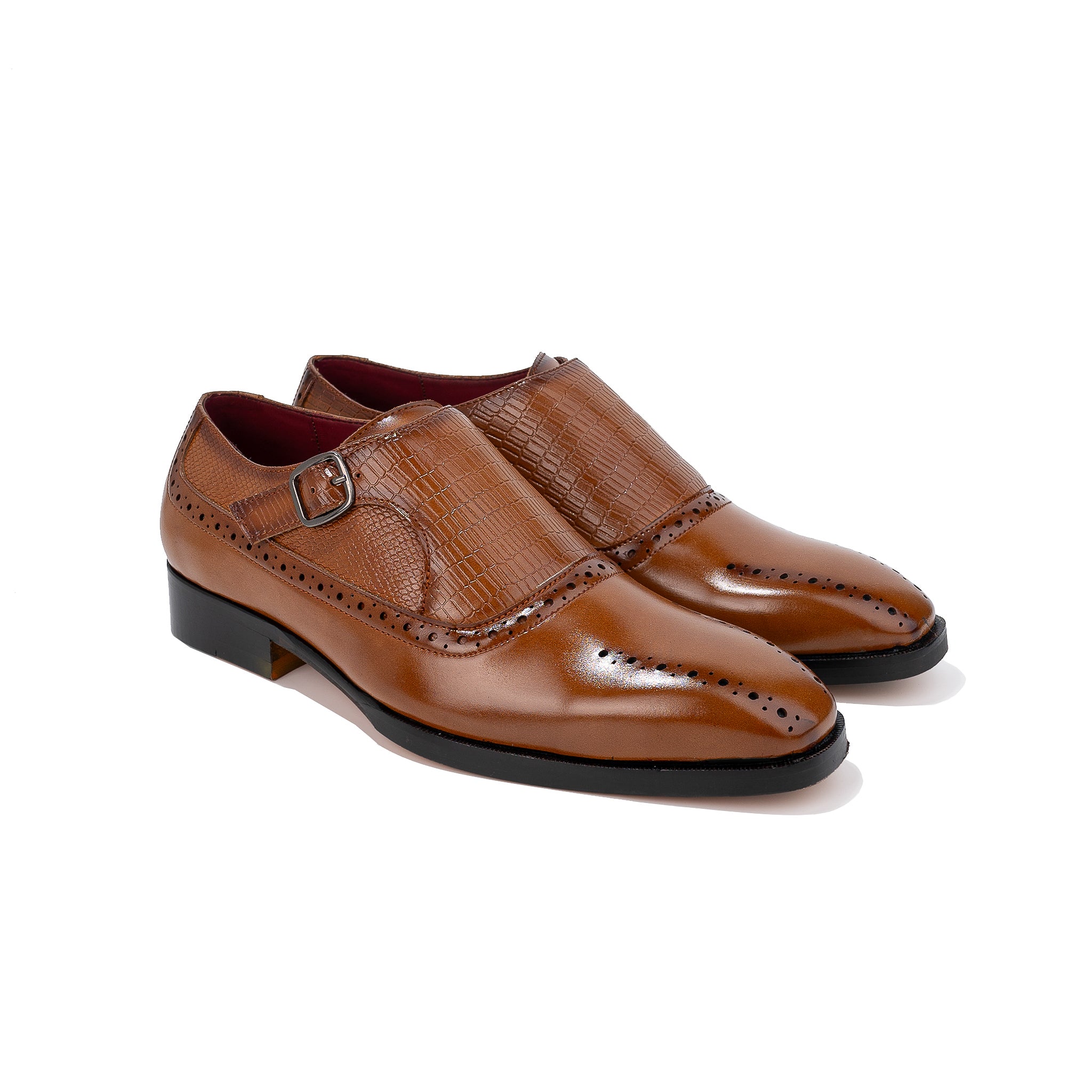 Tan Single Monkstraps Genuine Leather Men's Shoes