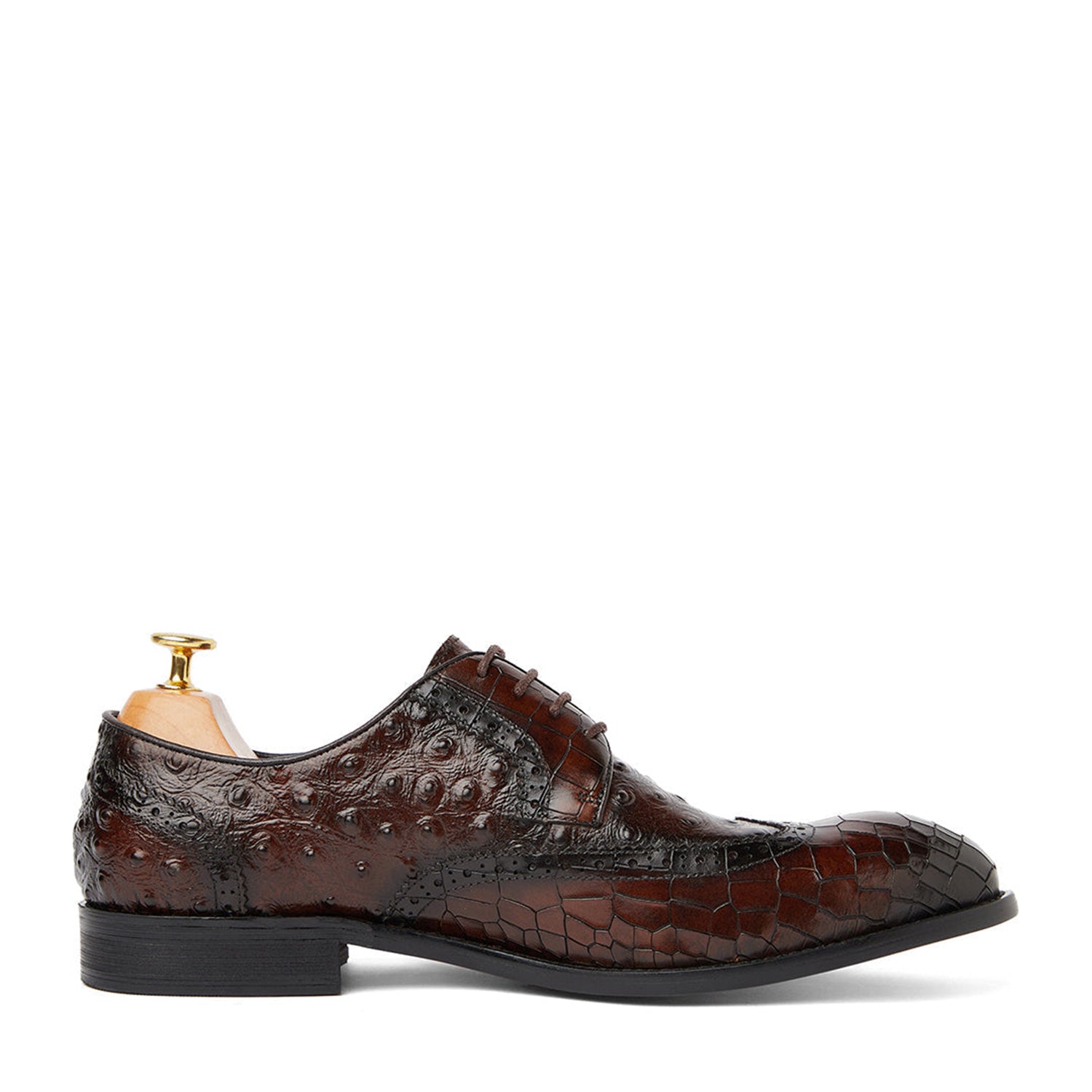 Ostrich Crocodile Black Shoes