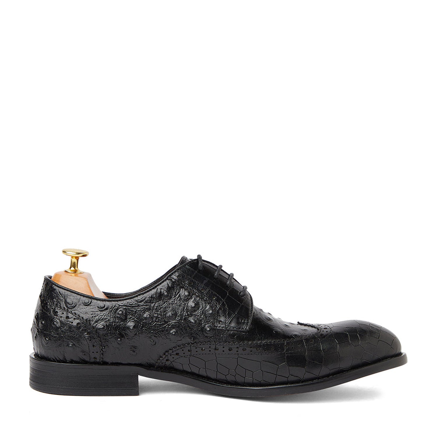 Ostrich Crocodile Black Shoes