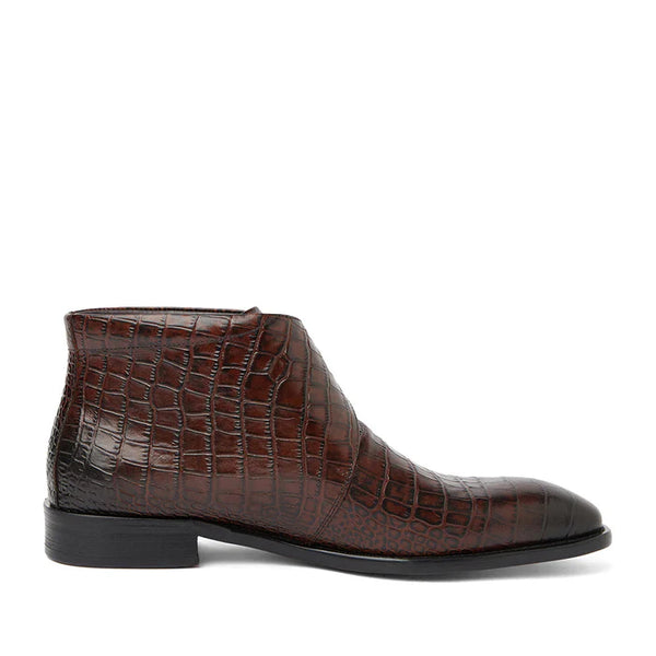 Croco Leather Boots - Coffee