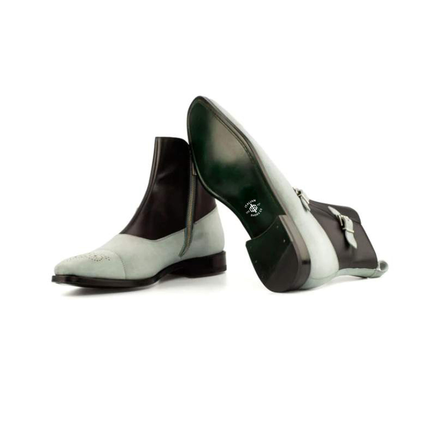 Midnight Dual-Tone Double Monk Strap Leather Ankle Boots
