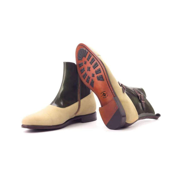 Midnight Dual-Tone Double Monk Strap Leather Ankle Boots - Black & Tan