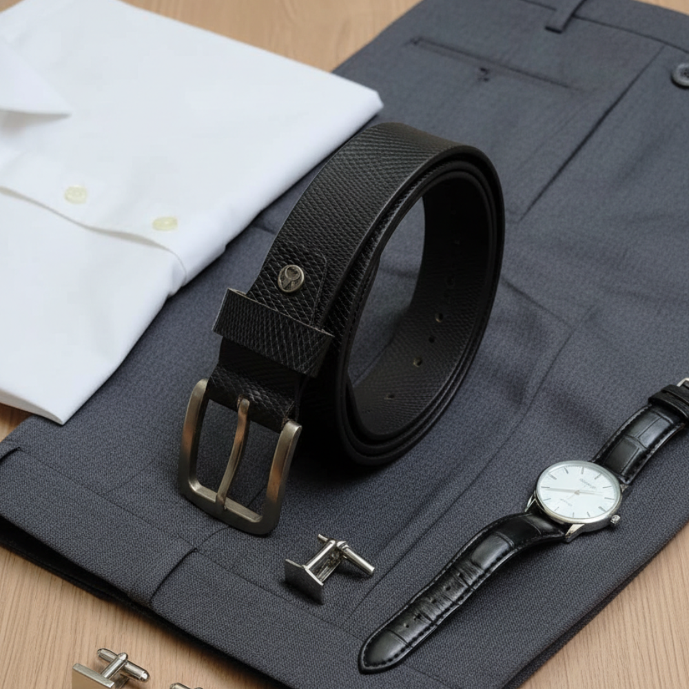 Midnight Crest Executive Leather Belt