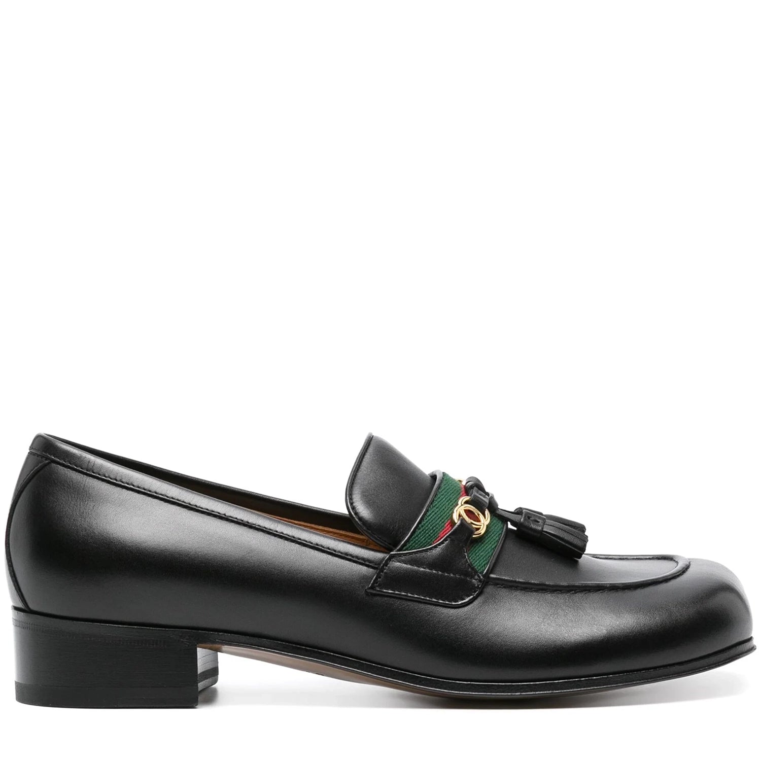 Black Leather Web Detailed Loafers