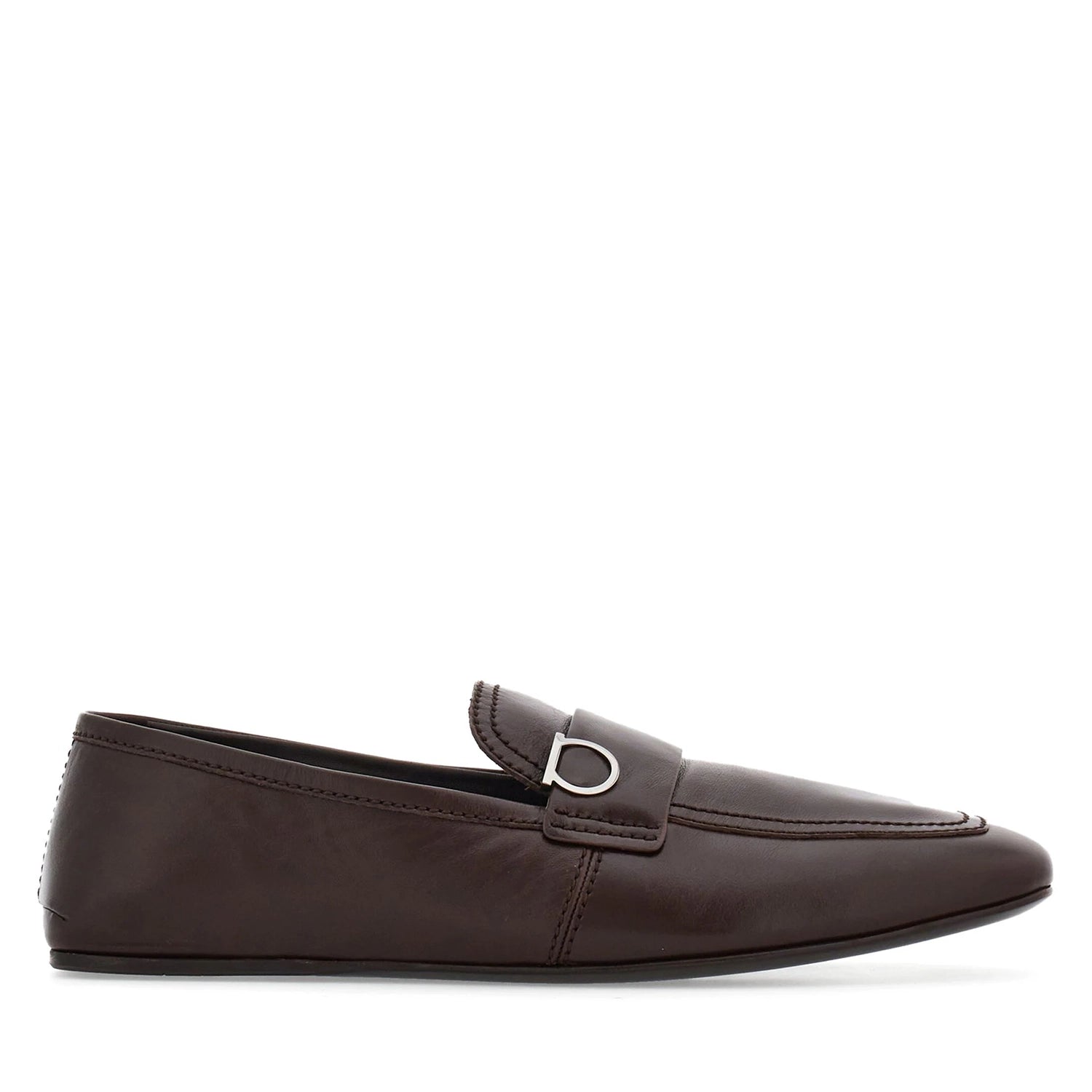 Dark Brown Plaque Leather Loafers