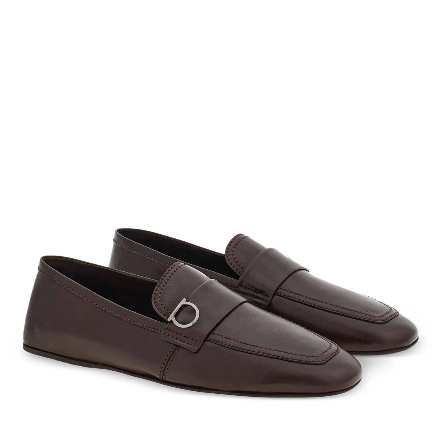 Dark Brown Plaque Leather Loafers