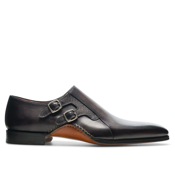Javier Double Buckle Monkstrap Shoes - Brown
