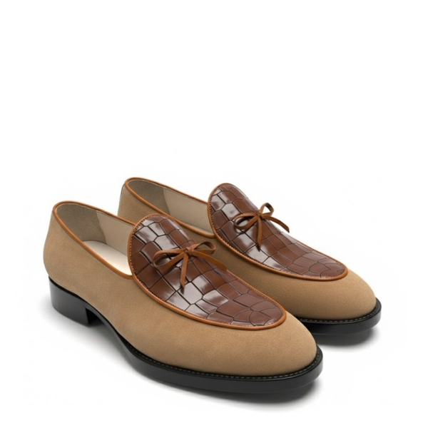 Croc Panel Suede Italian Loafers