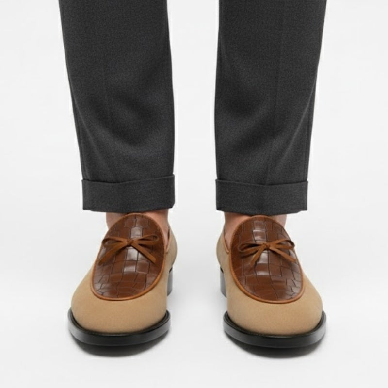 Croc Panel Suede Italian Loafers