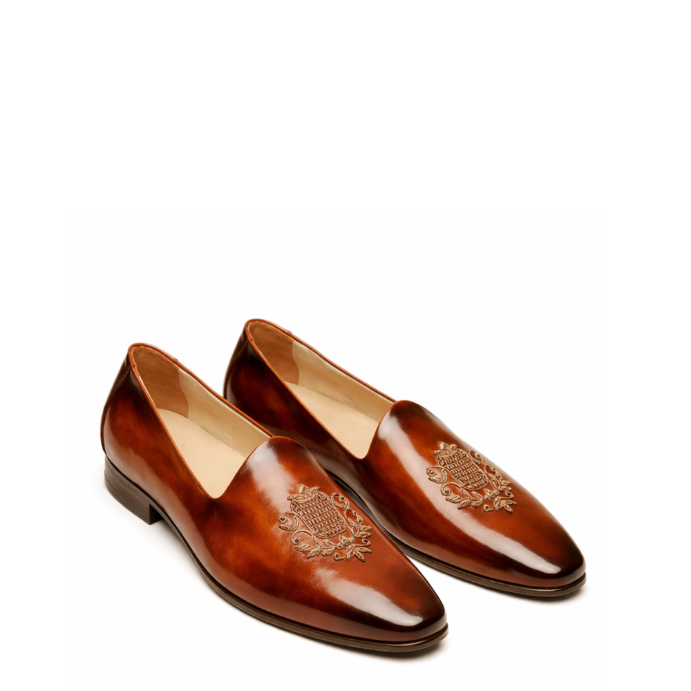 Embroidered Classy Leather Slip-On