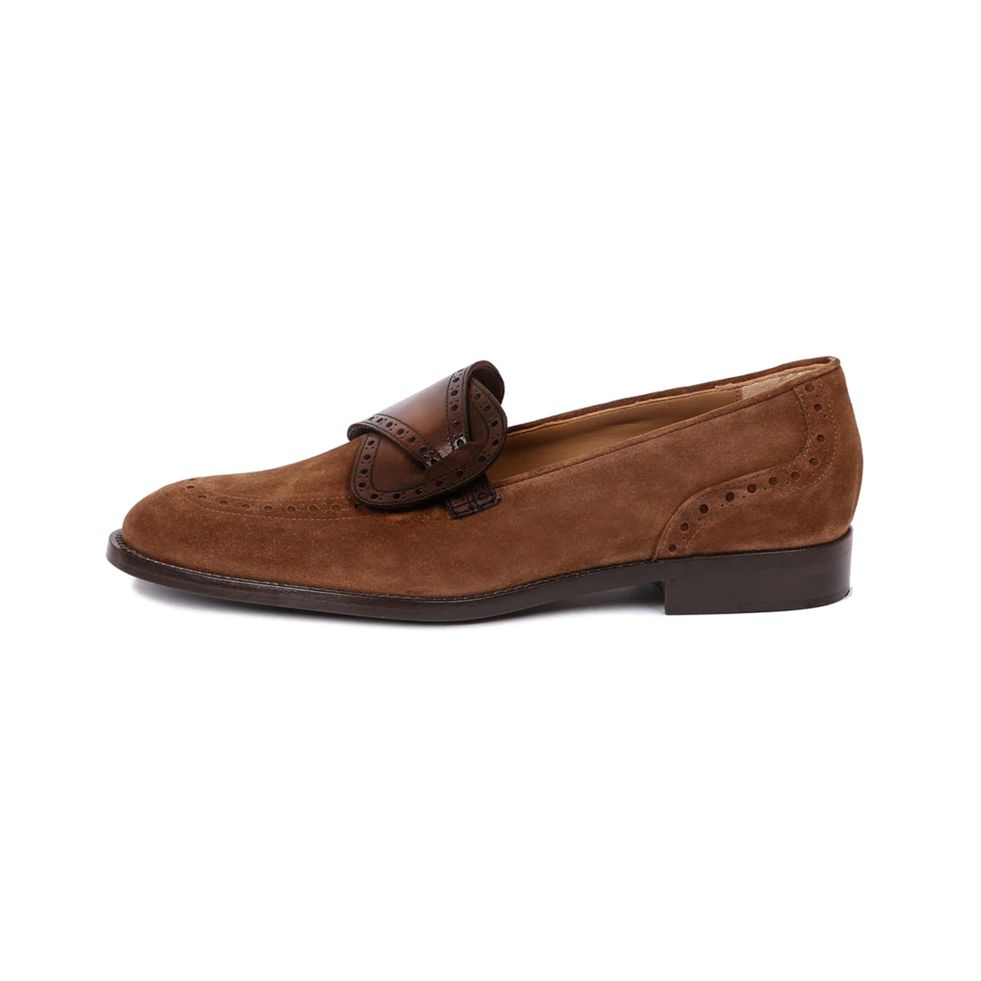 Camel Suede Monk Strap Shoes