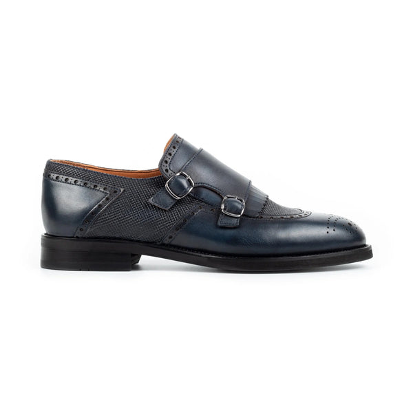 Navy Double Monk Strap Men s Shoes