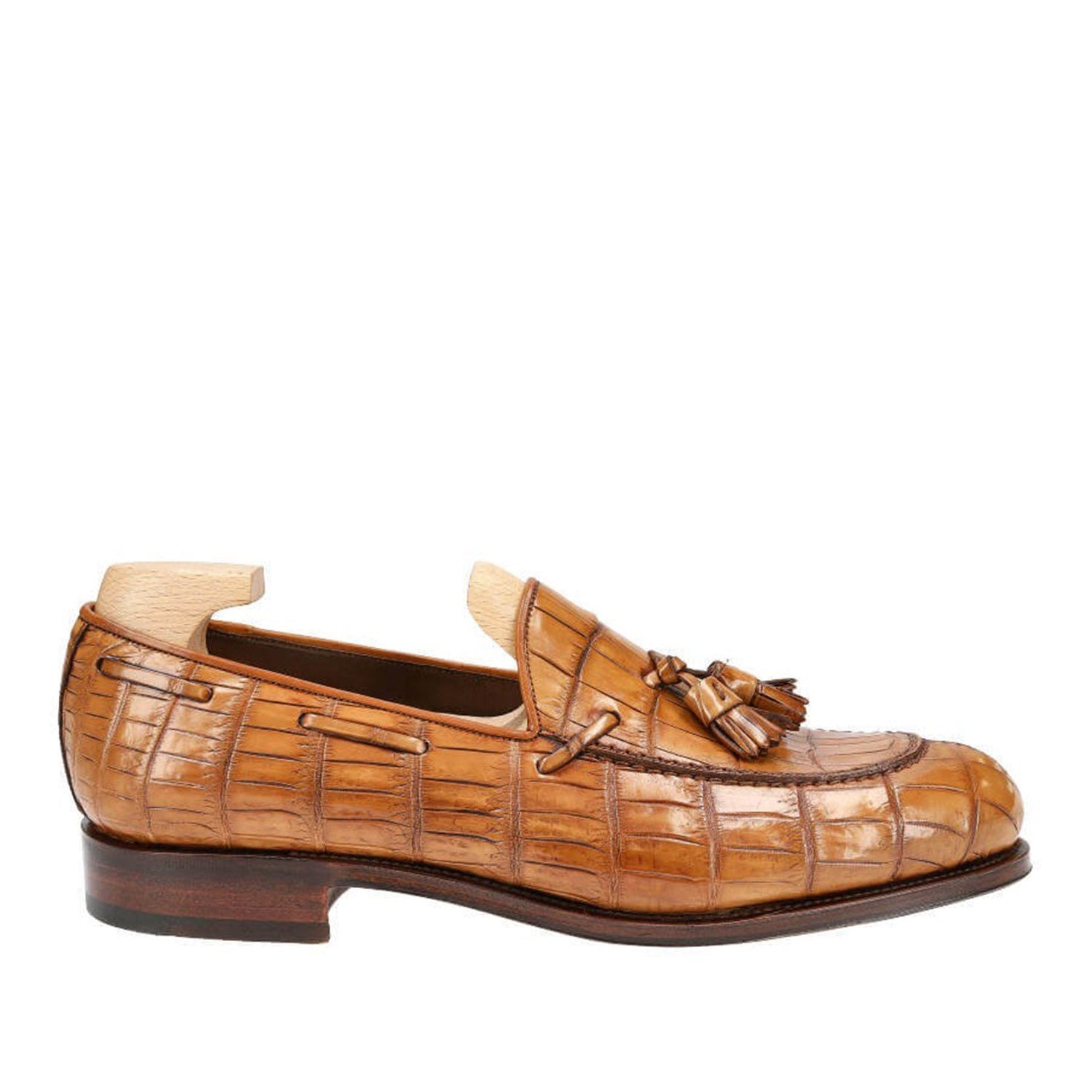 Tan Alligator Tassel Loafers