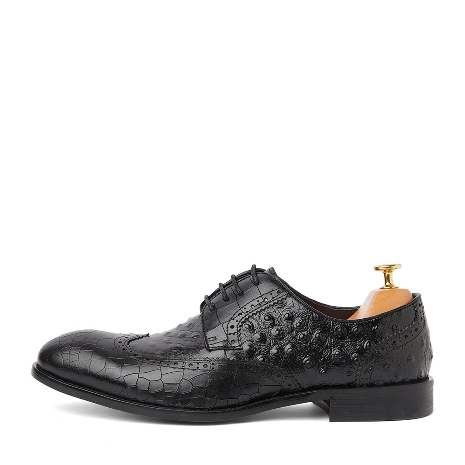 Ostrich Crocodile Black Shoes