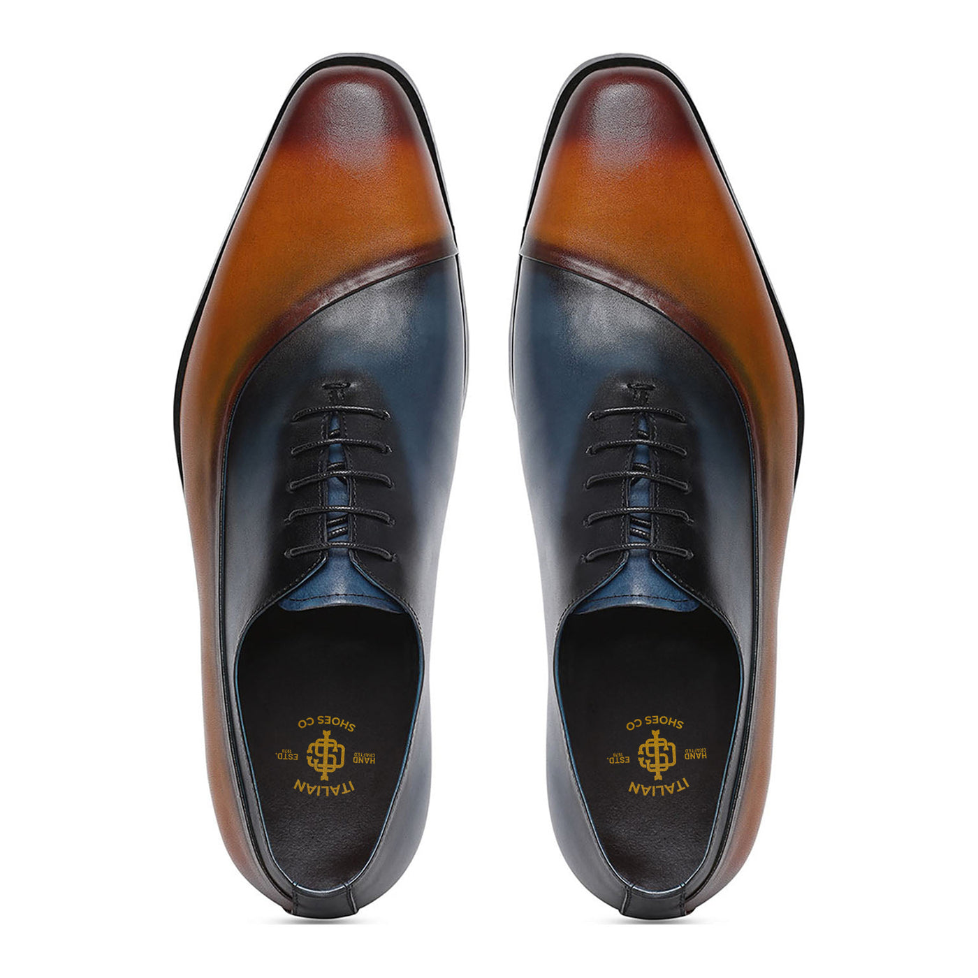 Brown X Blue Leather Lace up Shoes