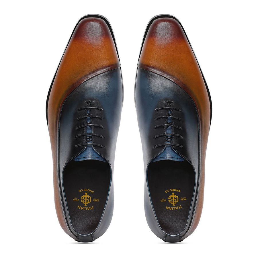 Brown X Blue Leather Lace up Shoes