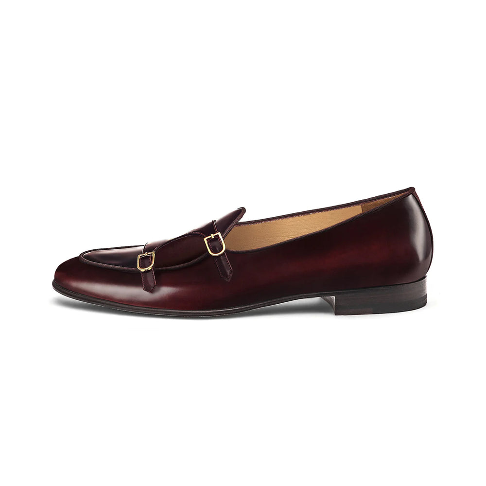 Wine Double Monk Strap Shoes