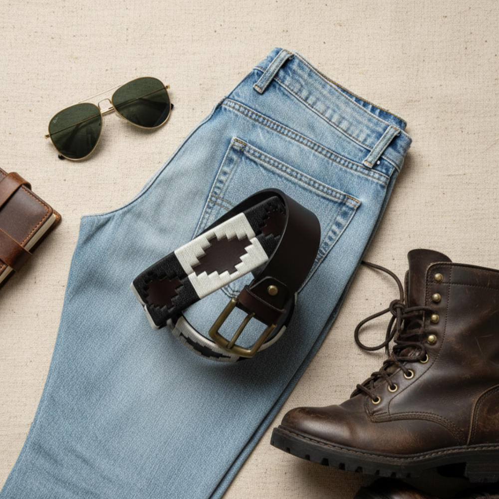 Woven Crest Heritage Grain Leather Belt