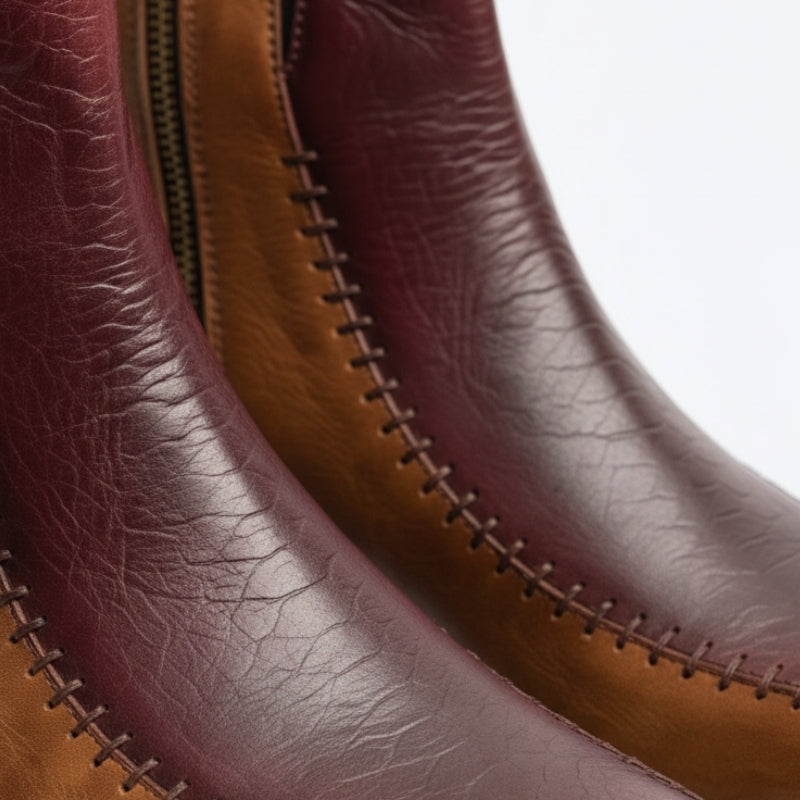 Vintage Ember Dual-Tone Zipper Boots