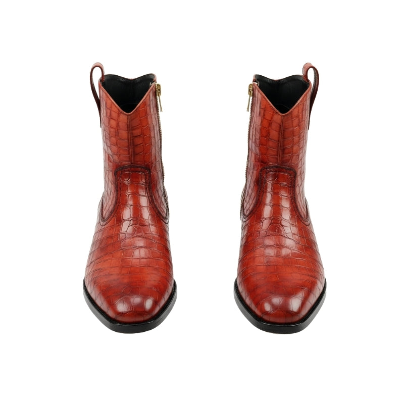 Crimson Italian Croc Rider Zip Boots