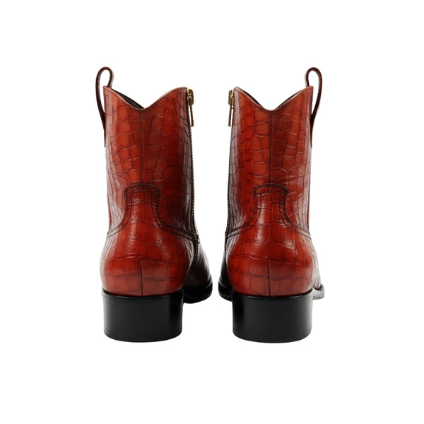 Crimson Italian Croc Rider Zip Boots