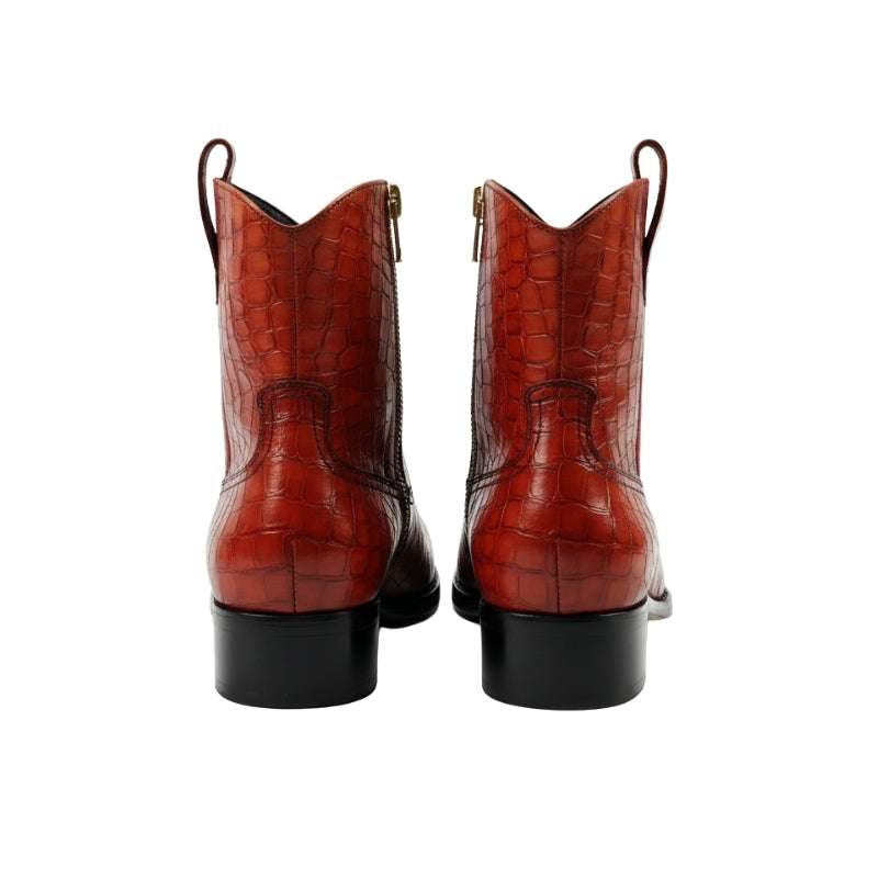 Crimson Italian Croc Rider Zip Boots